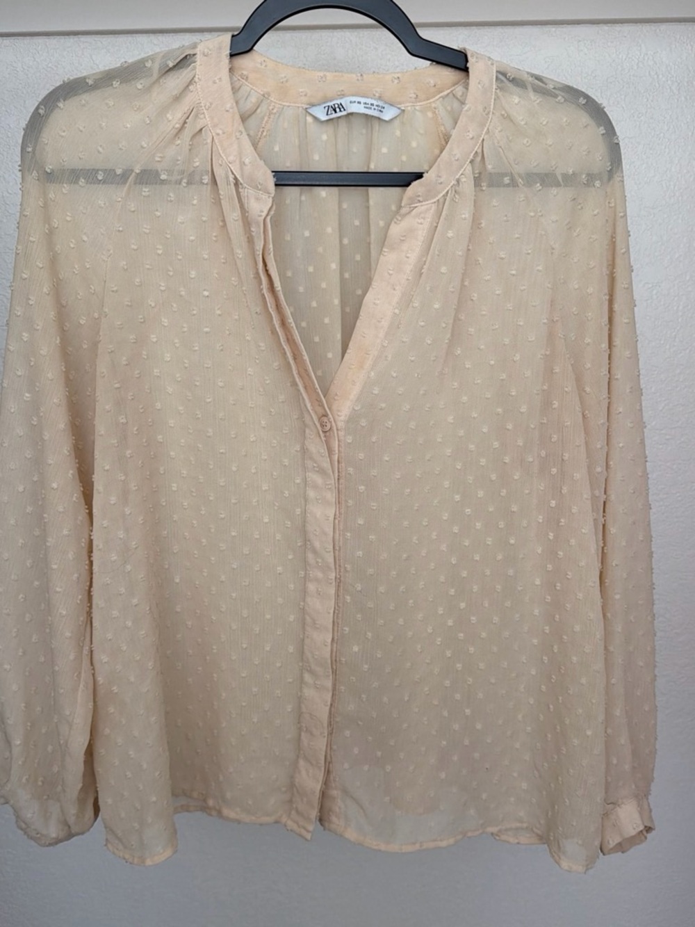 Zara Pale Cream Swiss Dot Sheer Blouse